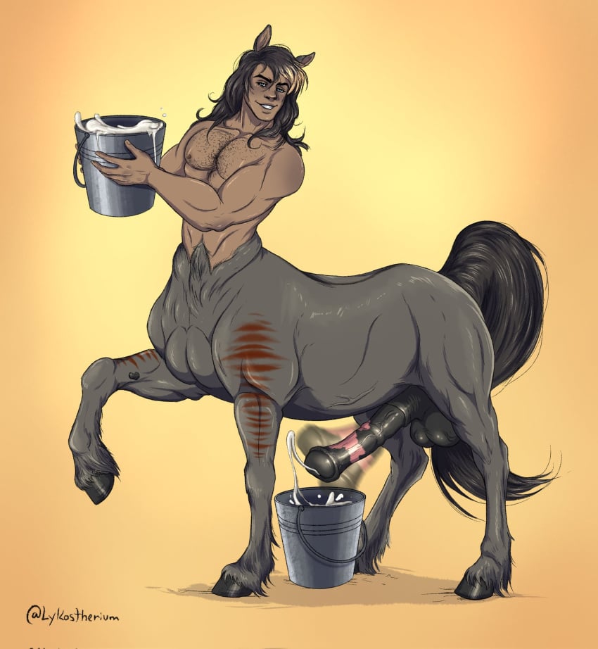 balls big_penis boner bucket centaur cum cum_bucket cum_in_bucket erection horsecock lykostherium male male_only nude orgasm penis solo solo_male taur