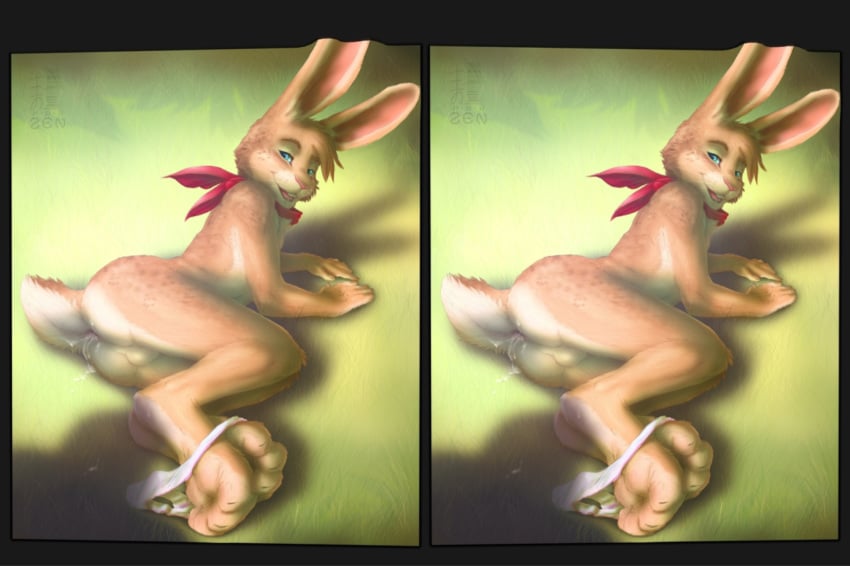 1boy anus ass balls cross_stereogram fur furry furry_only lagomorph male male_only paws rabbit solo stereogram testicles zen