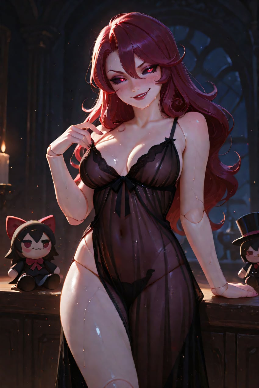 1girls ai_generated black_sclera curls doll doll_joints female humanoid humanoid_female joints long_hair odette_(scorpianpp) original_character puppet red_eyes red_hair scorpianpp self_upload stable_diffusion