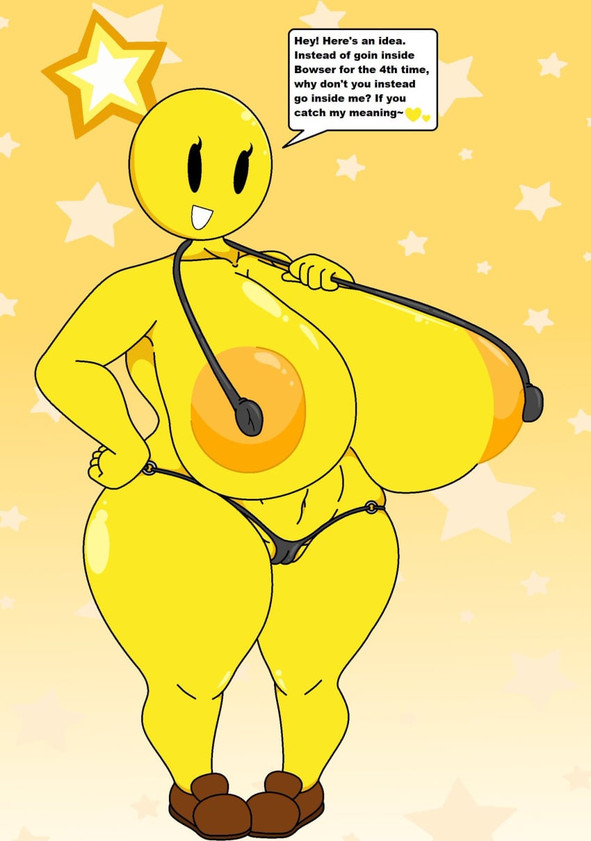 1girl 1girls alphadream big_ass big_breasts huge_breasts mario_(series) mario_and_luigi_(series) nintendo revealing_clothes shoes spoodydood star_sprite starlow starlow_with_a_body thick_ass thick_thighs yellow_body