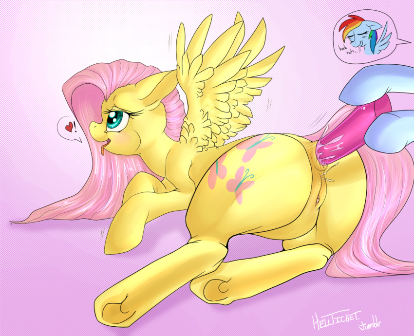 anus blue_fur cutie_mark equine female fluttershy_(mlp) friendship_is_magic hair hellticket horse multicolored_hair my_little_pony pink_hair pony pussy rainbow_dash_(mlp) rainbow_hair straight_hair yellow_fur