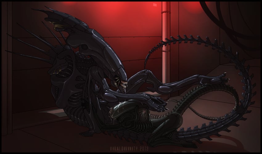 2013 alien alien_(franchise) dildo female male_xenomorph masturbation pussy_juice saliva sharp_teeth viral_divinity xenolugia150 xenomorph xenomorph_queen