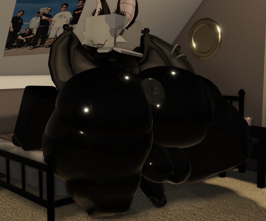 3d anus ass_focus bed bending_over boxhead fat_ass futa_focus futa_only oc on roblox roblox_studio tounge_out wings