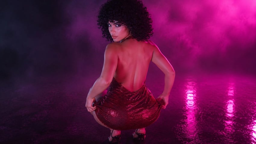 1girls 3d afro alternate_outfit ass beautiful_woman big_ass dress female grand_theft_auto grand_theft_auto_vi looking_at_viewer looking_back lucia_caminos makeup solo