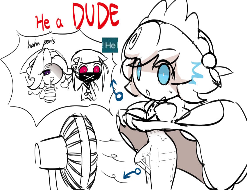 berry_yogurt_cookie cookie_run cookie_run_crumble dark_cherry_cookie dialogue dress_lift femboy grapevine_cookie male_symbol penis shitpost simple_background tagme