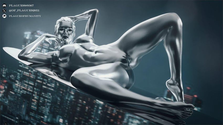 big_breasts breasts fantastic_four fantastic_four:_first_steps female legs_apart marvel marvel_cinematic_universe marvel_comics metallic_body nude plague_of_humanity_(artist) pussy reclining shalla-bal silver_surfer silver_surfer_(shalla-bal)