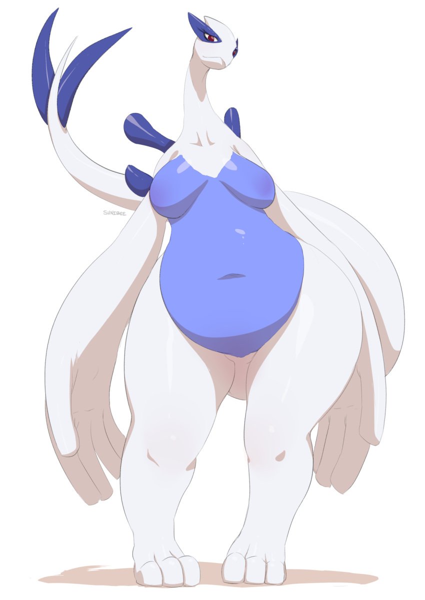 1girls 3_toes anthro avian barefoot bbw belly breasts censored chubby chubby_female eyelashes featureless_breasts feet female hips large_hands leaning long_neck looking_at_viewer lugia mature navel nintendo nude plain_background plump pokemon pokemon_(species) raised_tail red_eyes simple_background solo standing sunibee sunnysoda tail thick thick_thighs tummy video_games white_background wide_hips