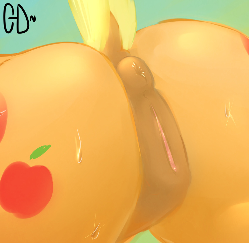 anus applejack_(mlp) clopper-dude close-up cum equine female friendship_is_magic hi_res horse my_little_pony orange_body orange_skin pony pussy raised_tail smooth_skin solo sweat