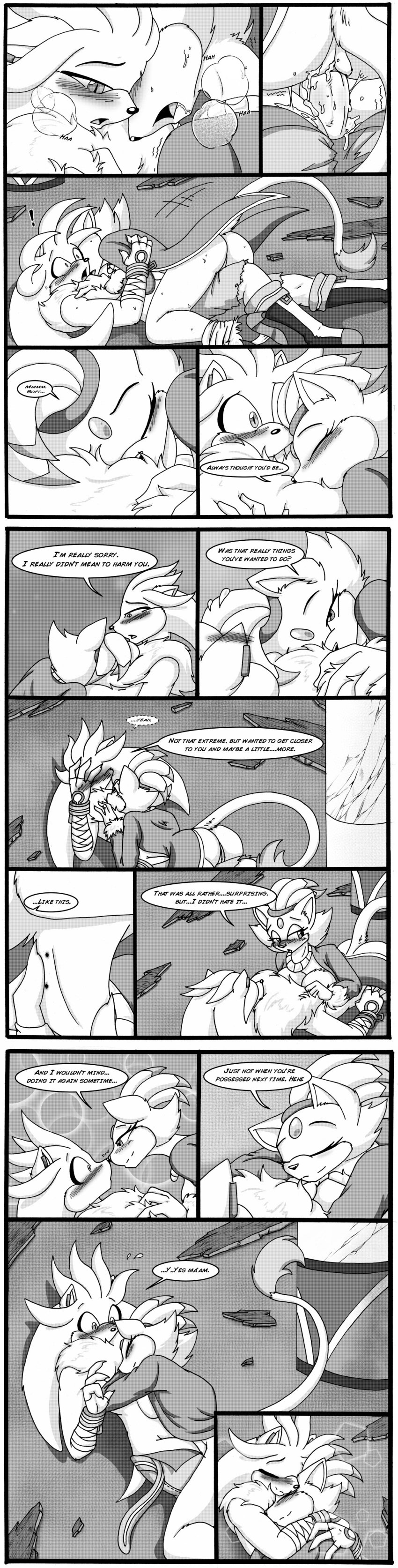 black_and_white blaze_the_cat comic comic_page english english_dialogue english_text mobian_(species) silver_the_hedgehog sonic_(series) sonic_the_hedgehog_(series) tierafoxglove