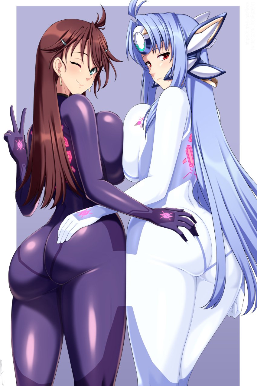 2girls ass kos-mos large_breasts lindaroze plugsuit shion_uzuki tagme xenosaga