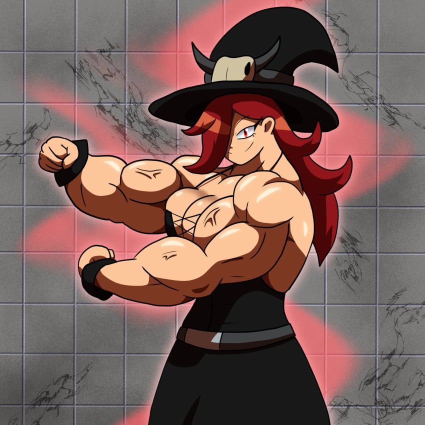 brielle_(metadoodles) female female_focus female_only flexing flexing_arms flexing_biceps flexing_both_biceps flexing_muscles metadoodles muscular muscular_female original original_art original_artwork red_eyes red_hair witch witch_hat