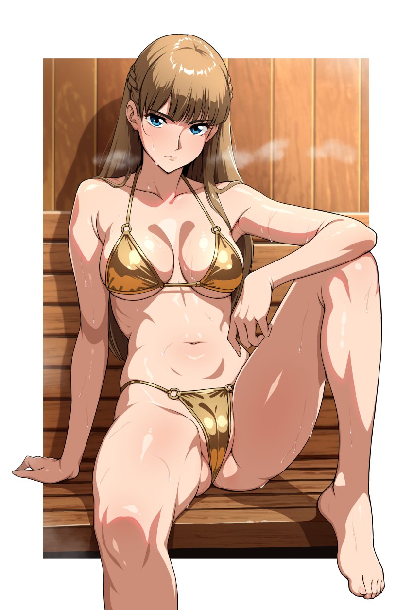 1girls big_thighs bikini blue_eyes breasts female female_only huge_thighs jabara_tornado large_thighs long_hair navel swimsuit thick_thighs thighs voluptuous white_background