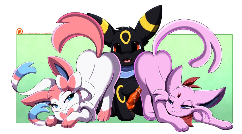 <3_eyes 2021 absurd_res alpha_male ass ass_up black_body black_fur blue_eyes border butt_bump cute_expression cute_fangs dominant dominant_female eeveelution erect erect_penis erection espeon female feral fur fur_markings generation_2_pokemon generation_6_pokemongenitals gradient_background group hi_res imminent_sex lidded_eyes looking_at_another looking_at_partner looking_back looking_back_at_another looking_back_at_partner male markings motion_lines nintendo open_mouth patreon patreon_logo penis pink_body pink_fur pokemon pokemon_(species) pridark purple_eyes red_eyes reward sandwiched scarf shaking_butt simple_background sitting smile sylveon teamwork teasing text trio umbreon url white_body white_border white_fur yellow_body yellow_fur