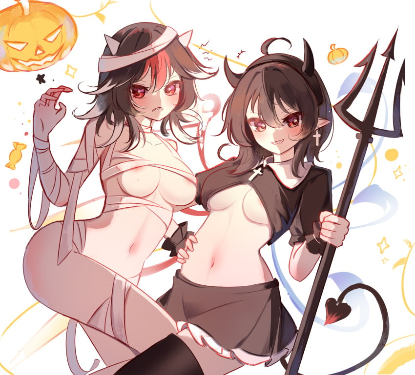 2d belly breasts devil_costume halloween mummy_costume navel nue_houjuu seija_kijin shen_bi_ren_(user_rjgy2824) tagme touhou