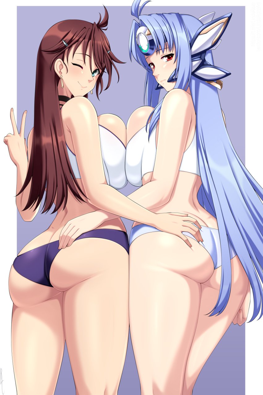 2girls ass character_request copyright_request kos-mos large_breasts lindaroze swimsuit tagme xenogears