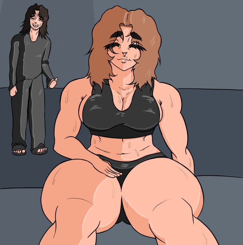 big_ass big_breasts big_butt big_thighs female_tsuman_(tsuman) gym gym_clothes gym_clothing gym_shorts male_tsuman_(tsuman) muscular muscular_female thick_ass thick_thighs tsuman_(artist)