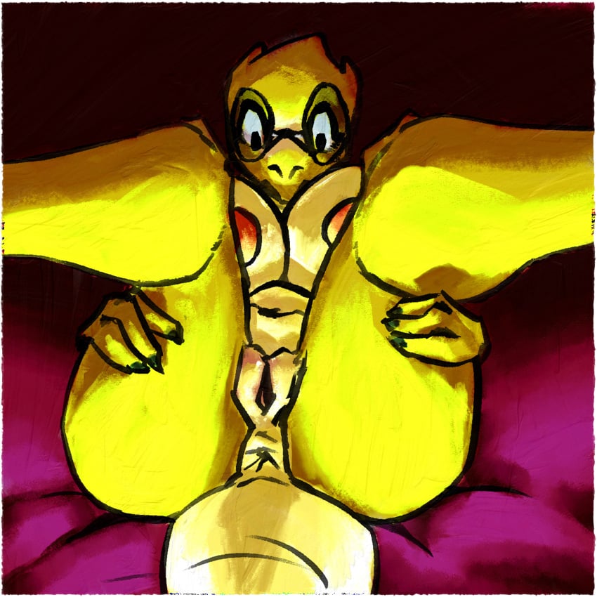 alphys anthro anus areola ass big_breasts blush breasts claws digital_media_(artwork) eyewear female genitals glasses hi_res lizard nipples non-mammal_breasts nude ppmp pussy reptile scalie solo spread_legs spreading tail undertale undertale_(series) yellow_body