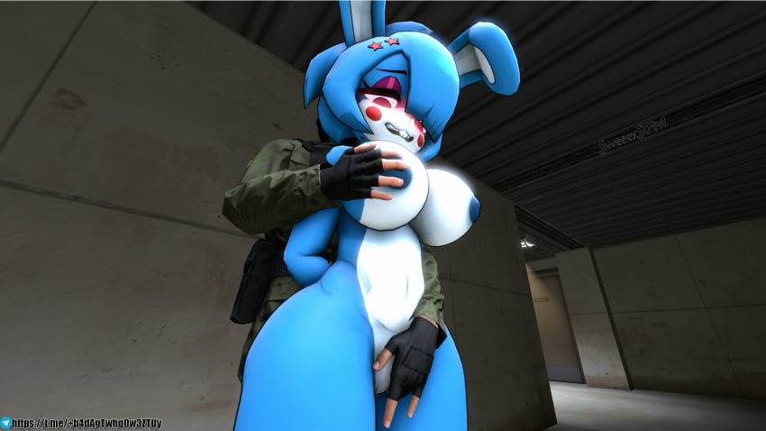 big_ass big_breasts big_butt big_thighs blue_body blue_hair blue_nipples blue_skin breasts fazclaire's_nightclub five_nights_at_freddy's fnia furry furry_ass furry_female purple_eyes russian scottgames sfm soldier toy_bonfie toy_bonnie_(fnaf) toy_bonnie_(fnia)