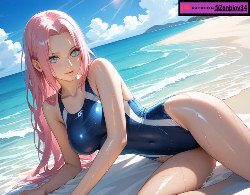 ai_generated anus_exposed beach beach_towel blonde_female blonde_hair blonde_hair_female exposed_ass hair_over_one_eye naruto naruto_(series) ponytail presenting_hindquarters presenting_pussy pussy_exposed ripped_clothing ripped_pants ripped_swimsuit sakura_haruno seaside short_hair swimsuit tagme zonbiov34