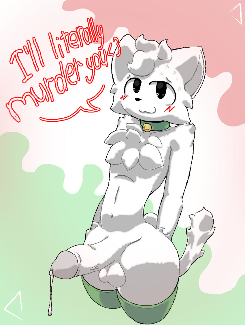 2d 2d_(artwork) 2d_artwork big_penis boykisser cock cum_leaking cumming deltarxt dick enormous_penis femboy fluffy furry gay horny huge_cock silly_cat_(mauzymice) smirk tail thick_ass thighs twink white_body white_fur