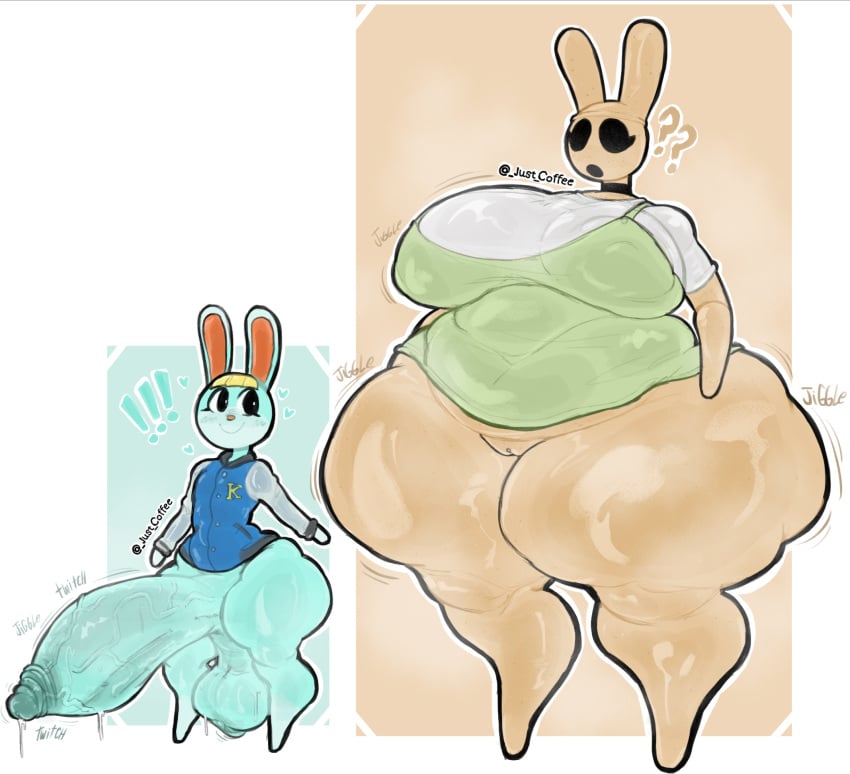 animal_crossing anthro artist_name balls big_balls big_breasts big_penis black_eyes blonde_hair blush bodily_fluids bottomless breasts butt_jiggle clothed clothing coco_(animal_crossing) cumlord duo eyelashes female fur genital_fluids genitals green_body green_ears green_fur hair heart_symbol hi_res hollow_eyes huge_balls huge_cock huge_hips huge_thighs humanoid_genitalia humanoid_penis hyper hyper_genitalia hyper_penis jiggling lagomorph large_penis leporid long_ears male mammal motion_lines nintendo nipple_outline open_mouth orange_inner_ear overall_dress penis precum pussy rabbit sasha_(animal_crossing) shirt size_difference tan_body thick_thighs topwear watermark wide_hips