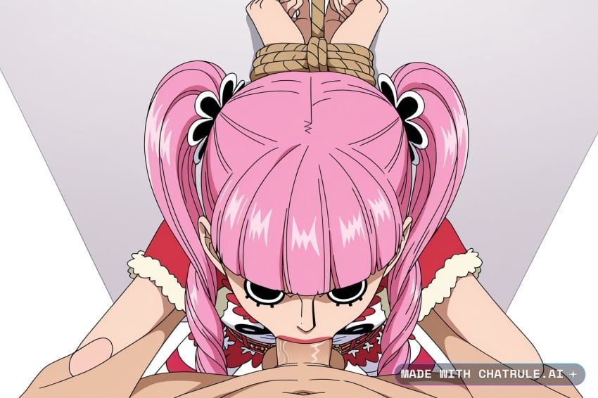 1girl ai_assisted ai_generated anime_coloring anime_screencap back_against_wall balls_deep black_eyes deep deepthroat dominated face_fuck facing_viewer hands_tied_above_head high_quality highres looking_at_viewer one_piece perona perona_(one_piece) petite_body pink_hair pose pov ripped_clothes simple_background sitting_on_knees skinny small_breasts small_tits standing tiny_tits white_background young