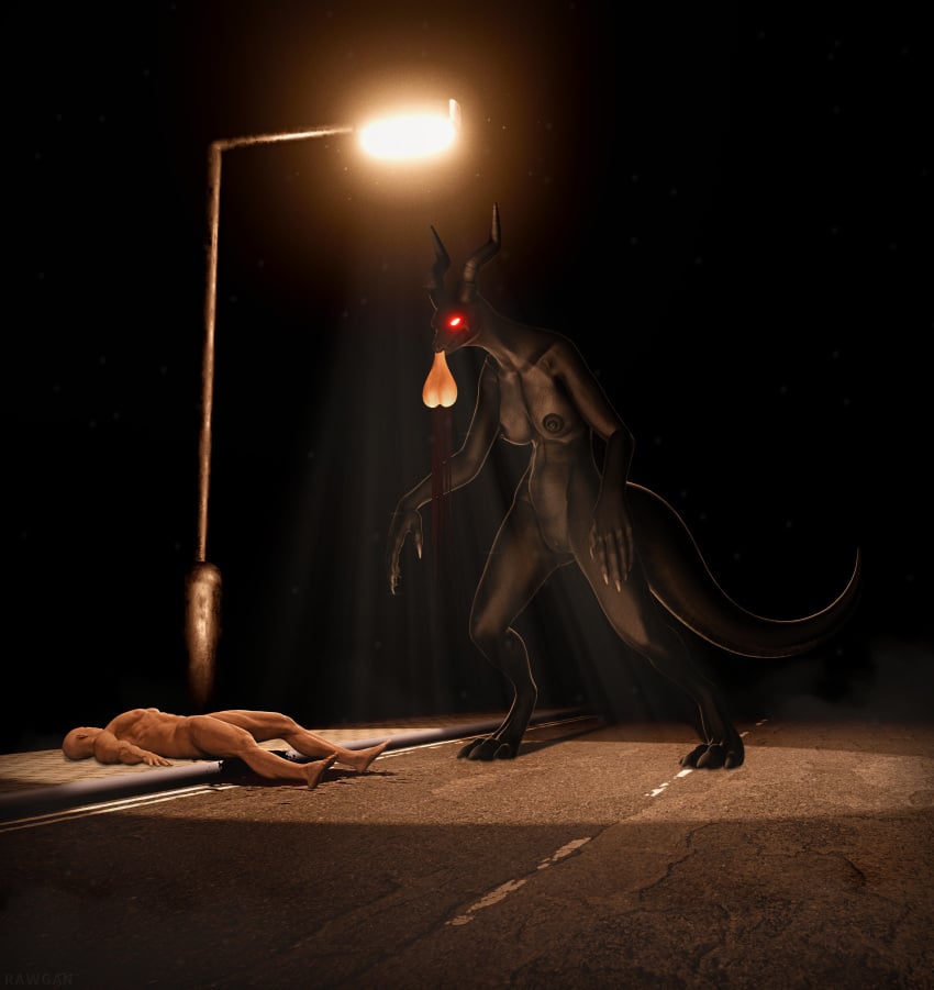 1boy 1girls 3d age_difference ballbusting black_body blood castration cbt cock_and_ball_torture creepy dead death demon dominant_female female horns human lamp larger_female lizard lying lying_on_back male male/female male_death monster nightmare_fuel older_female pain red_eyes road scary sidewalk size_difference smaller_male submissive_male tail torture younger_male