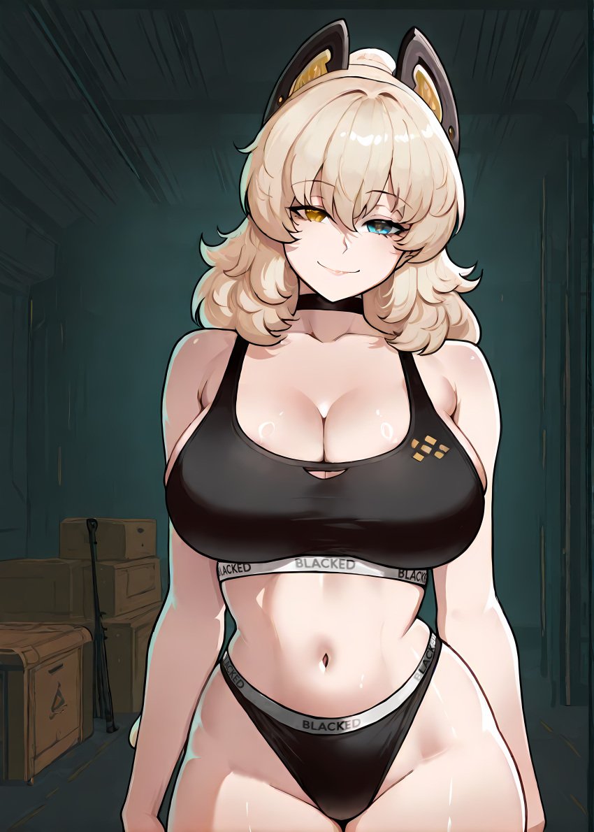 1female 1girls big_ass big_breasts blacked blacked_clothing blackedcommiss1 blonde_hair curvy female girls'_frontline girls'_frontline_2:_exilium imminent_sex large_breasts looking_at_viewer navel peritya peritya_(girls'_frontline_2) solo solo_female solo_focus