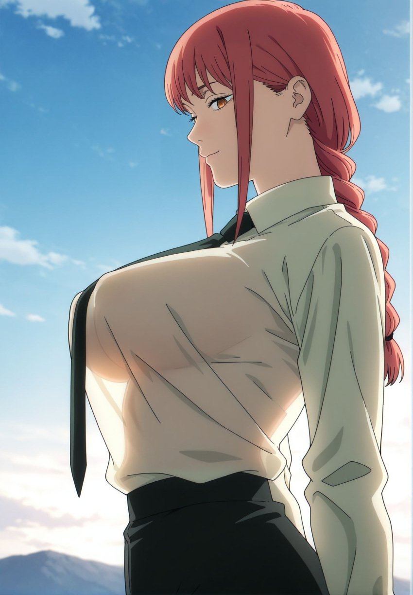 ai_generated big_breasts boob_focus bra breast_focus breasts chainsaw_man makima_(chainsaw_man) red_hair see-through_clothing yashin
