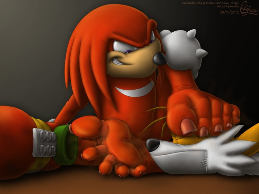 2012 4:3 5_toes anthro barefoot bondage canid canine closed_eyes clothing dominant dominant_male duo echidna feet foot_fetish foot_on_head footwear forced fox gag gagged gloves handwear knuckles_the_echidna male male/male male_foot_fetish male_only mammal monotreme orange_body orange_skin paws red_body red_skin riproarrex sega shoes smelly smelly_feet smile sniffing sonic_(series) sonic_the_hedgehog_(series) submissive tails tails_the_fox tape tape_gag toes