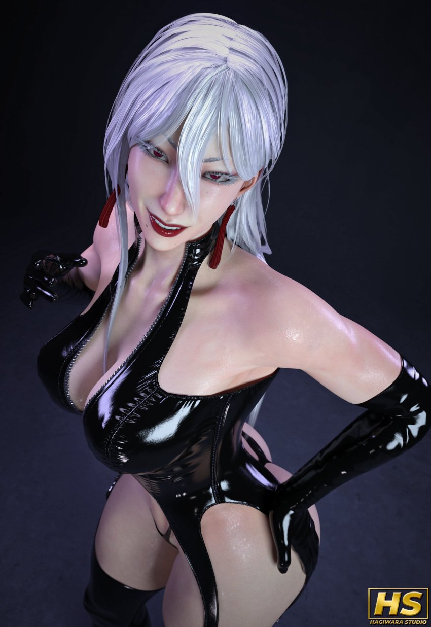 3d a.k.i. ass big_ass big_breasts breasts busty capcom earrings female female_focus female_only hagiwara_studio hourglass_figure makeup pinup pinup_pose red_eyes street_fighter street_fighter_6 tagme thick_thighs white_hair wide_hips