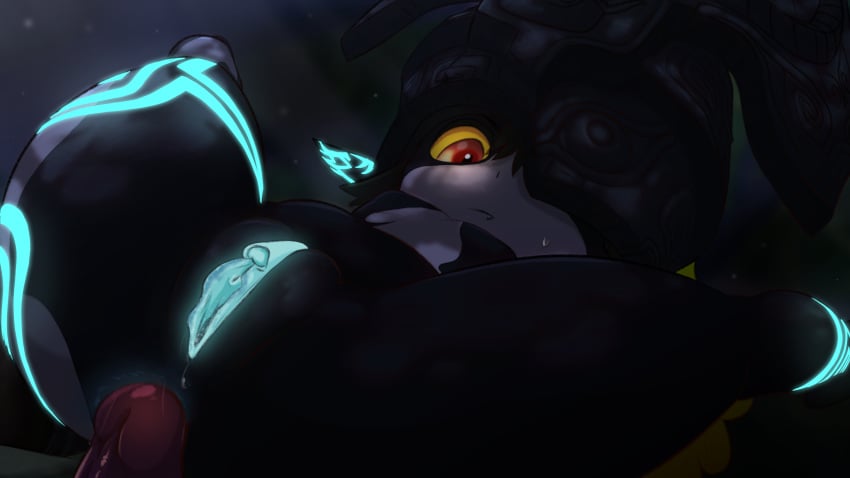 1boy :| absurdres ass black_skin blue_anus blue_pussy blurry clitoral_hood clitoris closed_mouth colored_pussy colored_sclera colored_skin commentary english_commentary erection female glowing_pussy greatm8 helmet highres imminent_anal imminent_penetration imp looking_down male midna multicolored_skin night oerba_yun_fang penis photoshop_(medium) pointy_ears pussy pussy_juice red_eyes shortstack solo_focus spread_legs straight sweatdrop the_legend_of_zelda the_legend_of_zelda:_twilight_princess thighs two-tone_skin uncensored urethra variant_set yellow_sclera
