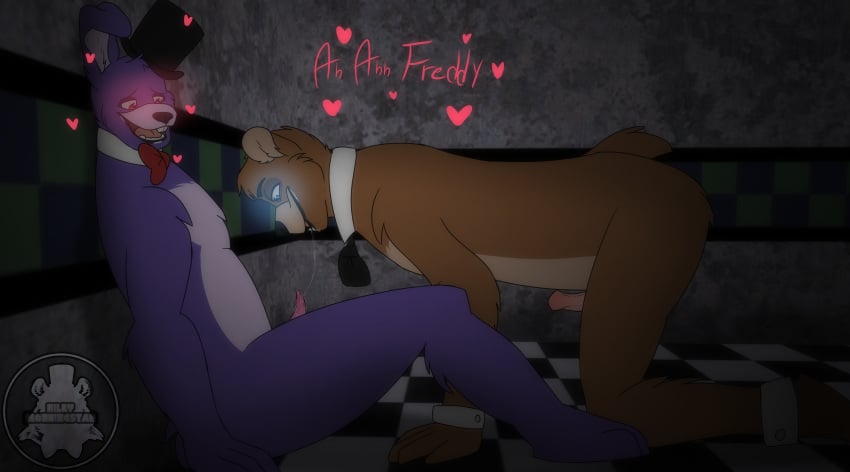 all_fours anthro bear bonnie bonnie_(fnaf) bonnie_the_bunny bunny cock comic dick five_nights_at_freddy's freddy freddy_(fnaf) freddy_fazbear fronnie furry gay hands_and_knees lagomorph male male/male oral oral_sex panel penis precum precum_string rabbit remake riley_morningstar ursine