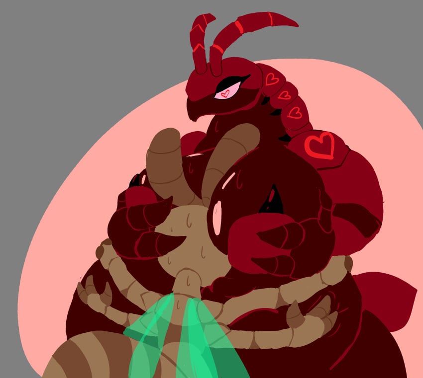 ant anthony_(zuzu) anthro arthropod arthropod_abdomen bodily_fluids breast_squish breasts deltacharlie duo female generation_5_pokemon hi_res hymenopteran insects male male/female nintendo pokemon pokemon_(species) scolipede smothering squish sweat twunk wings