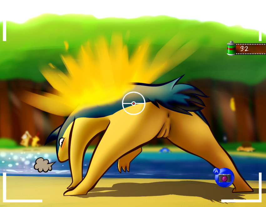 ass blush camera color cubone day female fire forest from_behind kakuna lake nintendo nintendo_64 nude outdoors pikachu pokemon pokemon_(species) pokemon_snap poliwhirl pool pussy sand sandslash savoon solo straight_hair summer tree typhlosion video_games