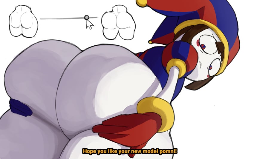 1girl 1girls 2024 2d 2d_(artwork) ass ass_expansion big_ass big_butt bottomless bottomless_female english english_text female female_only gooseworx high_resolution highres jester looking_down low-angle_view metalsplinter mouse_cursor pomni_(the_amazing_digital_circus) solo solo_female text the_amazing_digital_circus thick_ass thick_butt thick_thighs white_body