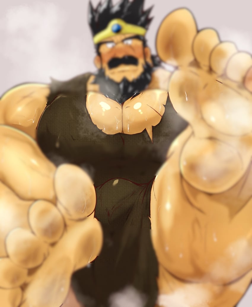 balls bara beard blush bulge dragon_quest dragon_quest_iii facial_hair feet flaccid foot_fetish kaeru333938123 male male_only muscles muscular musk ortega_(dq3) penis solo solo_male sweat sweating tunic