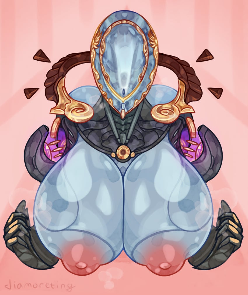 areola big_areola big_breasts breasts diamoreting digital_extremes female hi_res huge_breasts humanoid looking_at_viewer mag_(warframe) nipples puffy_areola puffy_nipples simple_background solo tencent third-party_edit warframe