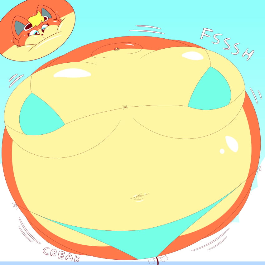 animal_crossing audie_(animal_crossing) balloon big_breasts breasts cleavage creme_balloon huge_breasts inflation inflation_fetish thick_thighs wide_hips