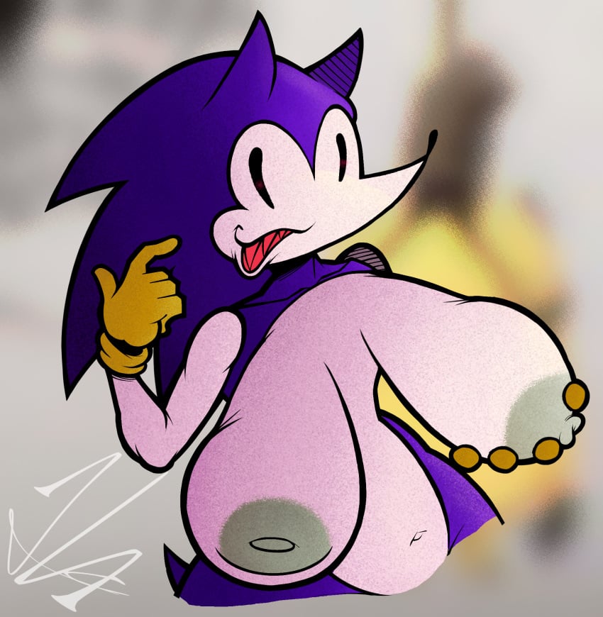 1000cringestar2_(artist) 1000cringestare_(artist) 2024 anthro big_breasts breasts breasts_out female female_anthro female_focus female_only gloves hedgehog hedgehog_girl hedgehog_humanoid mobian_(species) mobian_hedgehog needlemouse_(character) needlemouse_(series) orange_gloves purple_fur sarah_henderson_(needlemouse) sega self_upload smile smiling sonic.exe sonic.exe_(series) sonic_(series) sonic_the_hedgehog_(series)