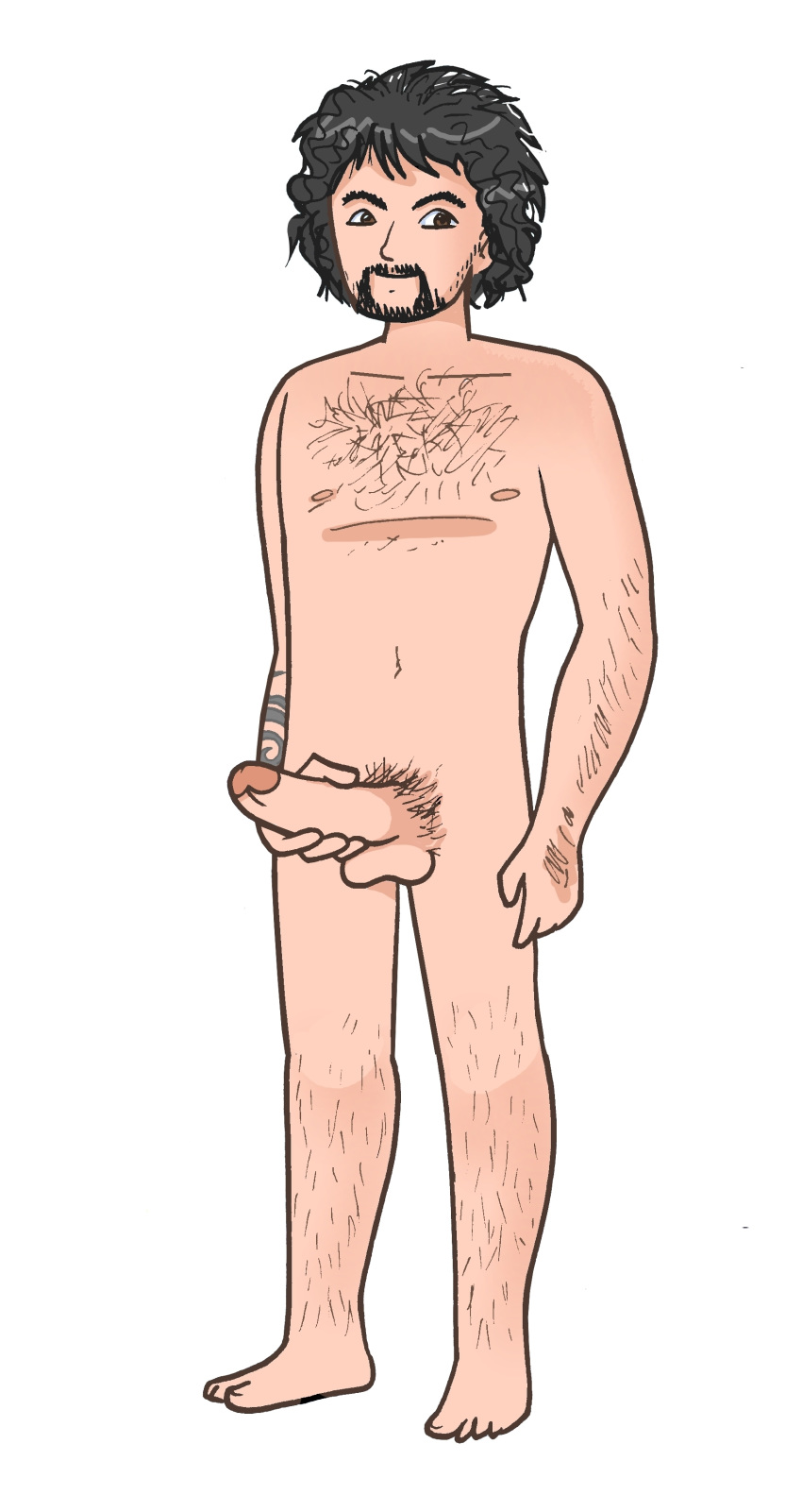 big_penis bisex black_hair body_hair brown_eyes erection facial_hair female foreskin gay holding_penis looking_to_the_side male masturbation nude nude_male penis raul_muñoz retracted_foreskin runtime straight tattoo uncircumcised
