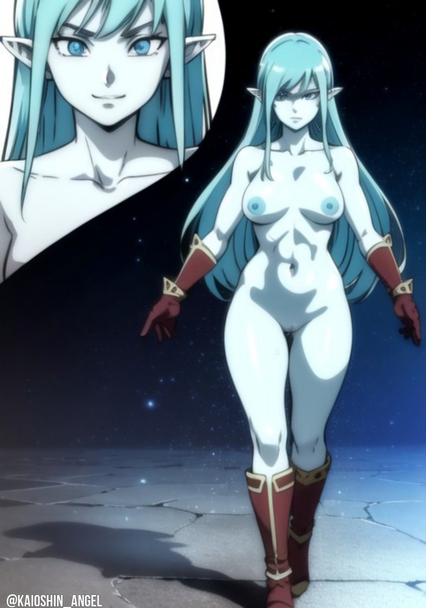 aeos agios ai_generated aios aiosu blue_body blue_eyes blue_hair dragon_ball dragon_ball_heroes goddess kaioshin_angel ladyaeos large_breasts perfect_body pointy_ears super_dragon_ball_heroes supreme_kai_of_time time_power_unleashed_form time_power_unleashed_form_(dragon_ball)