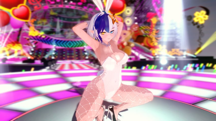 big_ass big_breasts big_thighs blue_eyes blue_hair bunnysuit heterochromatic_pupils heterochromia jesse_llum koikatsu looking_at_viewer maverick_30 posing star_hair_ornament tagme virtual_youtuber vtuber white_hair white_pupils yellow_eyes