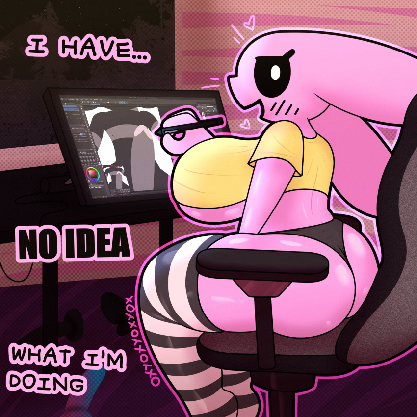 axolotl big_ass big_breasts drawing_tablet female female_focus femboy huge_ass huge_breasts huge_cock hung_trap licorice_(oxyoxyoxyox) looking_at_viewer marshmallow_(oxyoxyoxyox) massive_breasts oxyoxyoxyox sitting talking_to_viewer