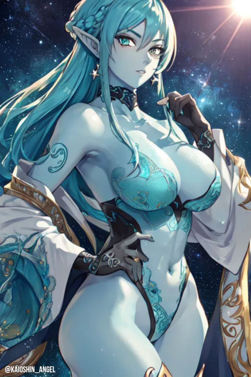 aeos agios ai_generated aios aiosu blue_body blue_eyes blue_hair dragon_ball dragon_ball_heroes goddess kaioshin_angel ladyaeos large_breasts perfect_body pointy_ears super_dragon_ball_heroes supreme_kai_of_time time_power_unleashed_form time_power_unleashed_form_(dragon_ball)