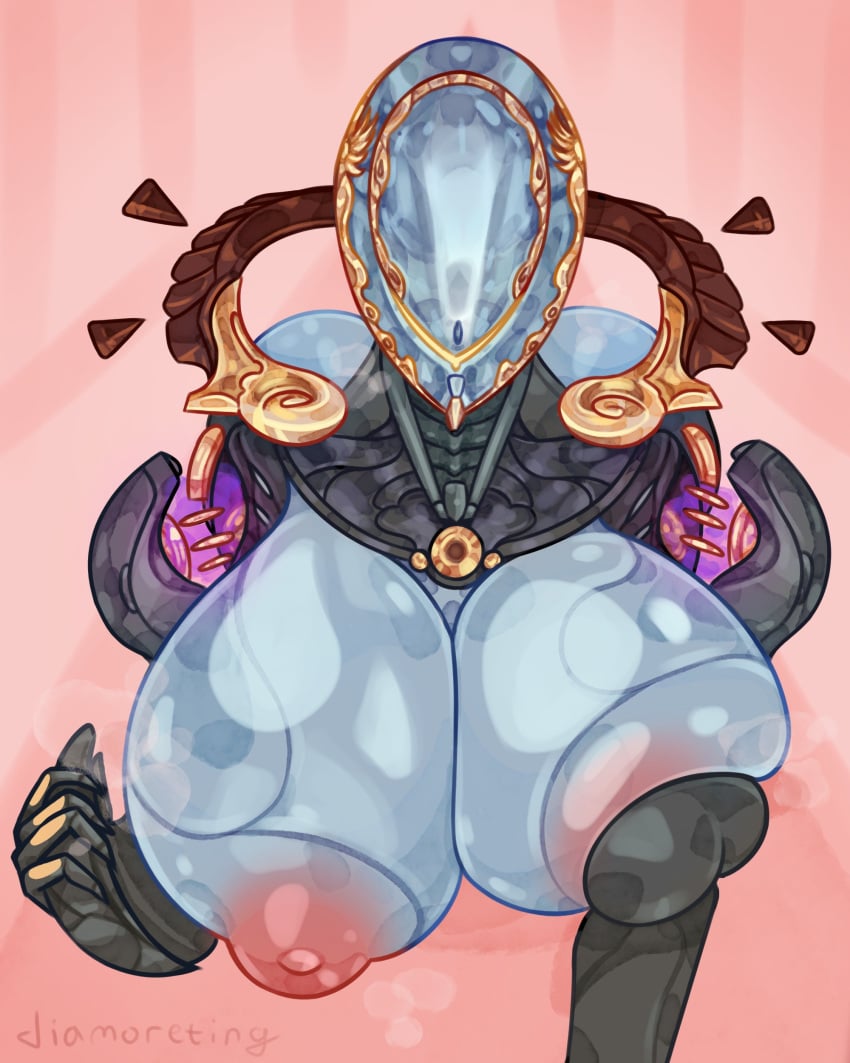 4:5 absurd_res areola big_areola big_breasts breasts diamoreting digital_extremes female hi_res huge_breasts humanoid looking_at_viewer mag_(warframe) nipples puffy_areola puffy_nipples simple_background solo tencent warframe