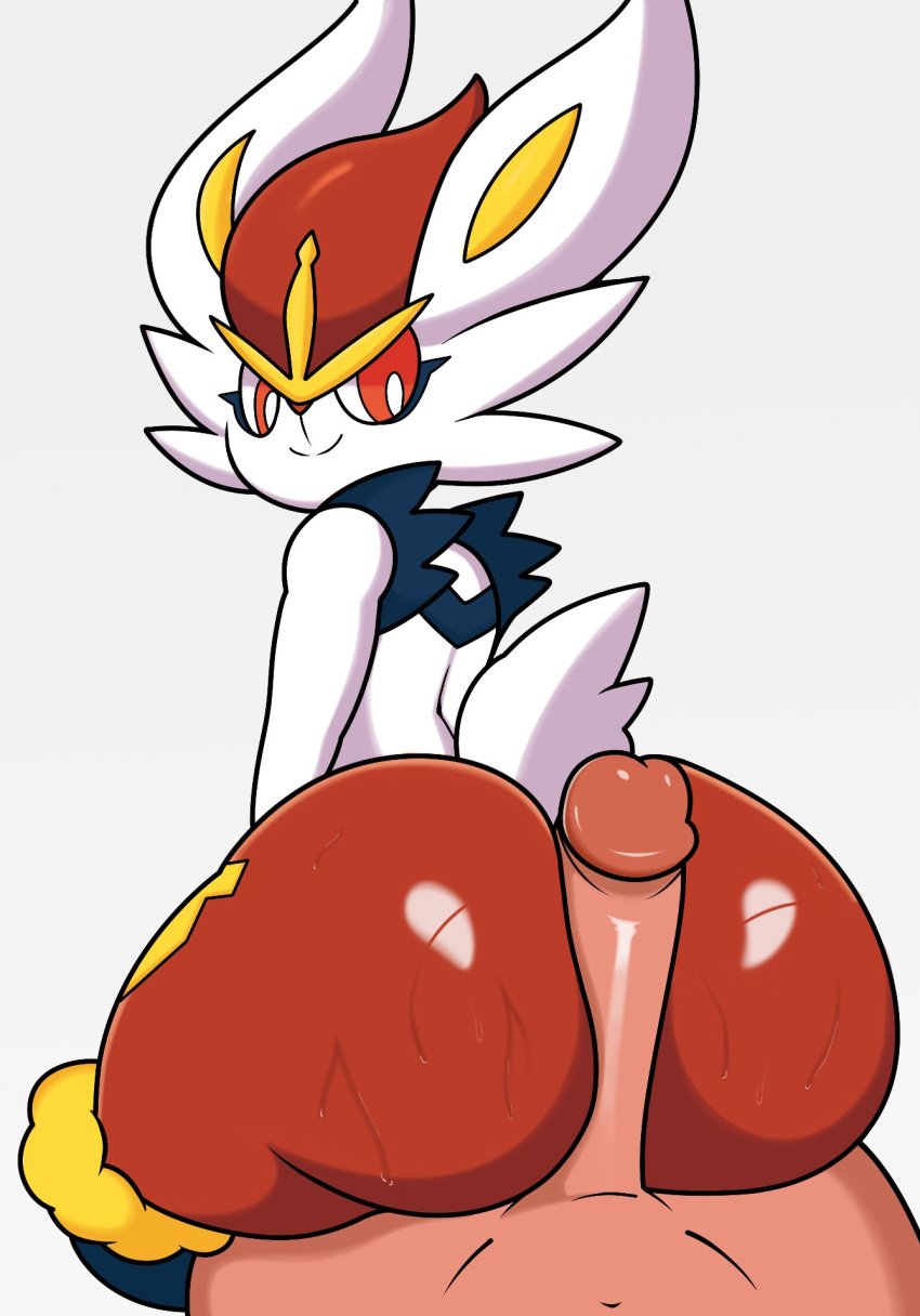 ambiguous_gender anthro ass big_butt bodily_fluids buttjob cinderace disembodied_penis duo fur generation_8_pokemon genitals hi_res hot_dogging huge_butt human human_on_anthro humanoid_genitalia humanoid_penis interspecies jutsapostion lagomorph looking_back male male/ambiguous male_on_anthro mammal nintendo penis pokemon pokemon_(species) pokephilia red_body red_fur sex smile sweat sweaty_butt white_body white_fur