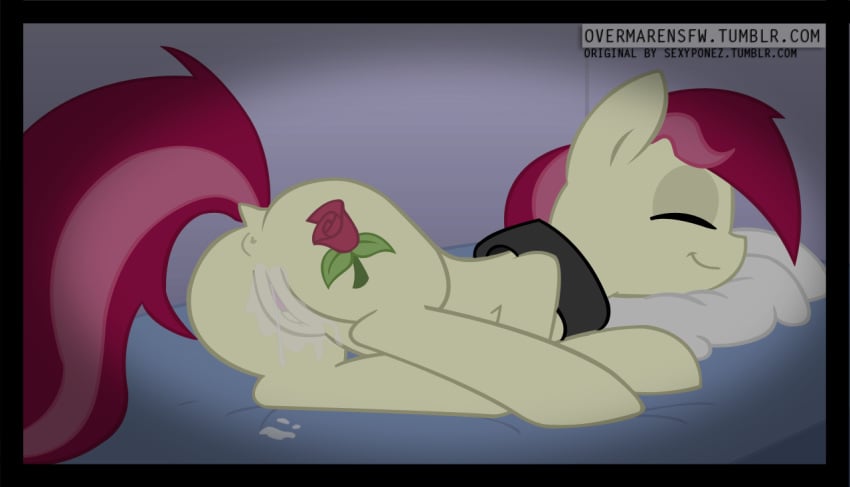 anus ass closed_eyes collar cradeelcin cutie_mark dripping edit equine female friendship_is_magic horse my_little_pony overmare pillow pony presenting presenting_hindquarters pussy pussy_juice roseluck_(mlp) sleeping smile solo two_tone_hair wet