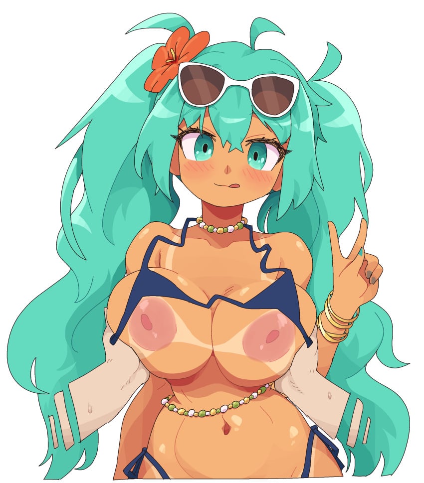 bikini brazilian_miku large_breasts nipples pixel_art pussy pussy_out sub-neamo tagme tanlines tits_out vocaloid