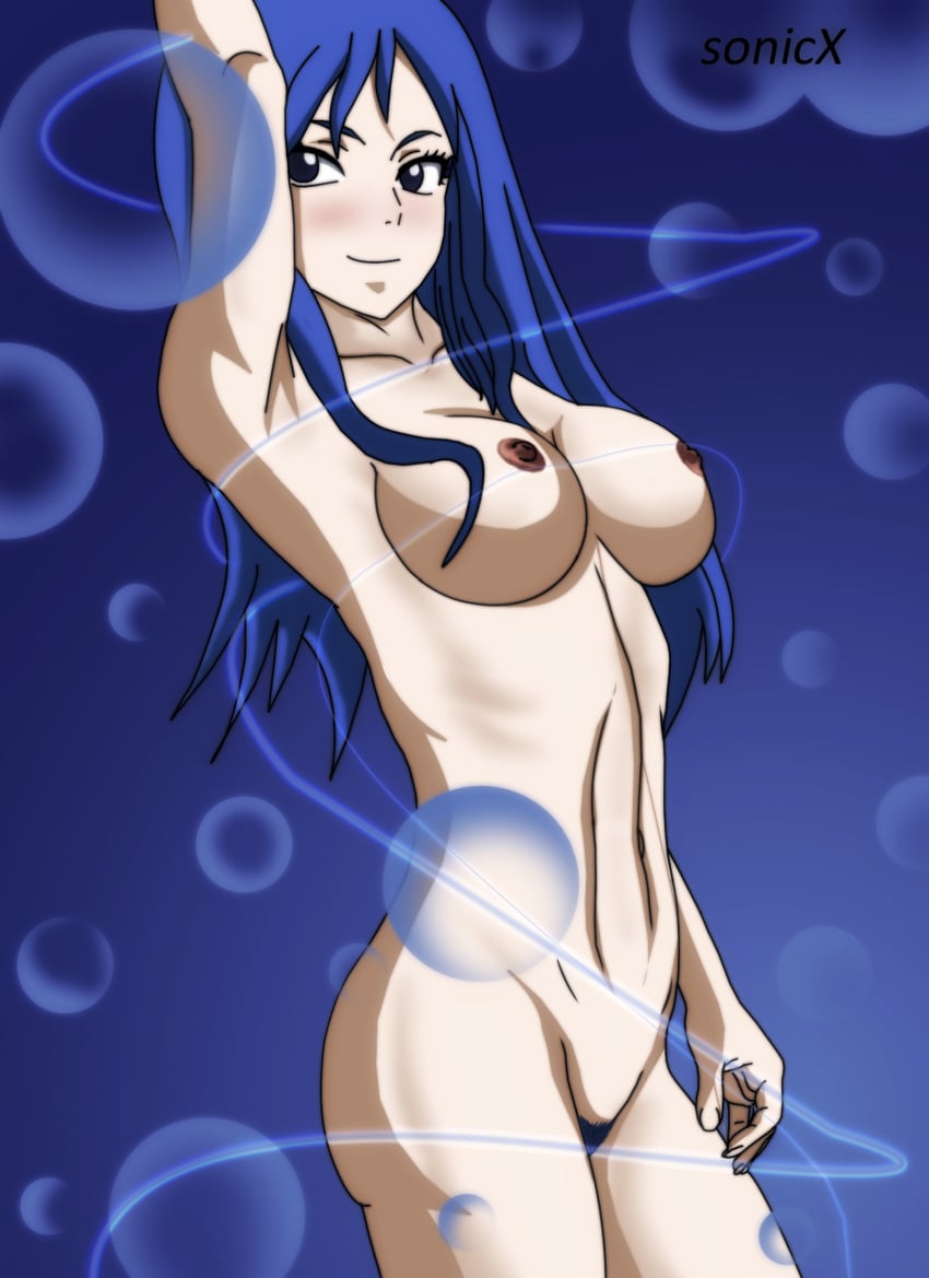 blue_hair breasts bubbles fairy_tail female juvia_lockser nipples nude pubic_hair solo sonicx tagme